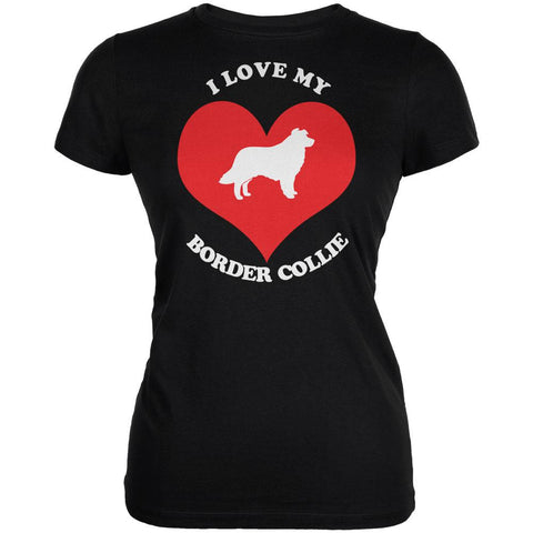Valentines I Love My Border Collie Black Juniors Soft T-Shirt