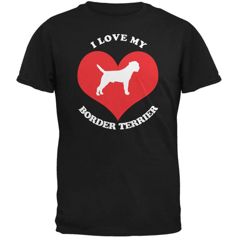 Valentines I Love My Border Terrier Black Adult T-Shirt