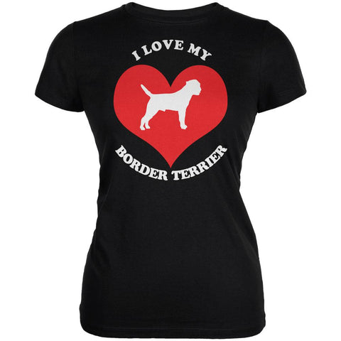 Valentines I Love My Border Terrier Black Juniors Soft T-Shirt