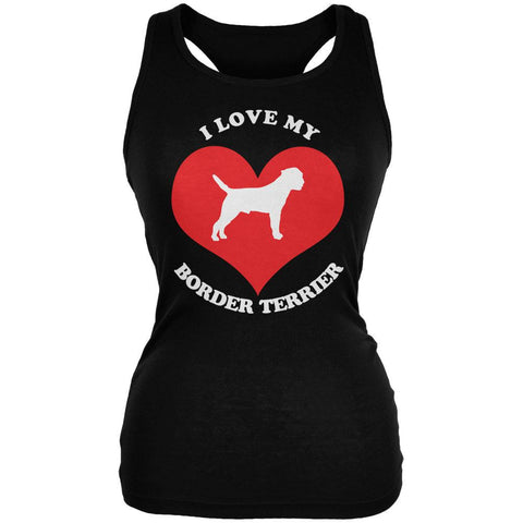 Valentines I Love My Border Terrier Black Juniors Soft Tank Top