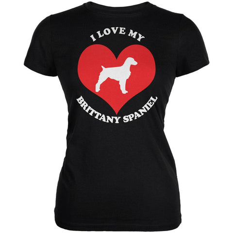 Valentines I Love My Brittany Spaniel Black Juniors Soft T-Shirt