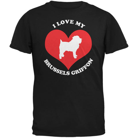 Valentines I Love My Brussels Griffon Black Adult T-Shirt