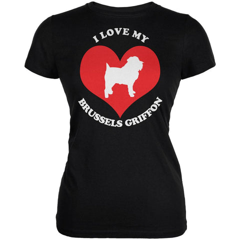 Valentines I Love My Brussels Griffon Black Juniors Soft T-Shirt