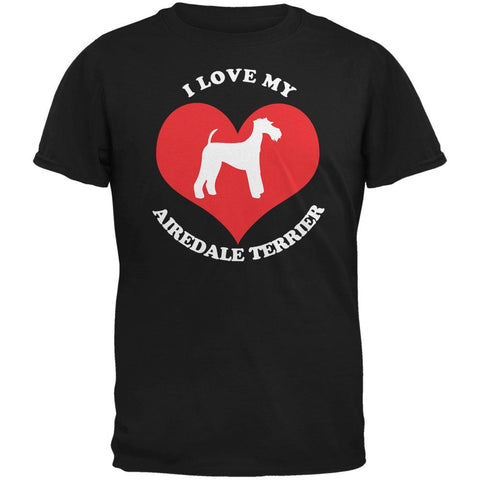 Valentines I Love My Airedale Terrier Black Adult T-Shirt