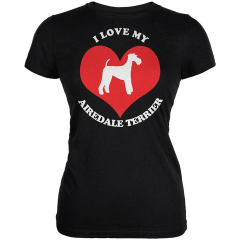 Valentines I Love My Airedale Terrier Black Juniors Soft T-Shirt