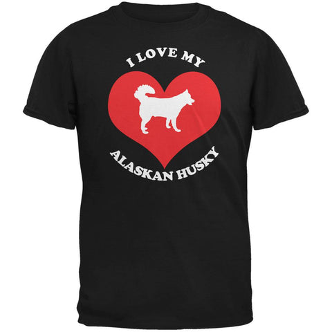 Valentines I Love My Alaskan Husky Black Adult T-Shirt