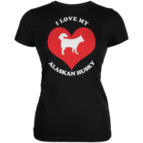 Valentines I Love My Alaskan Husky Black Juniors Soft T-Shirt