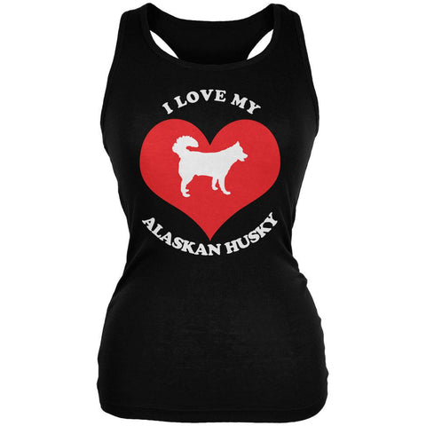 Valentines I Love My Alaskan Husky Black Juniors Soft Tank Top