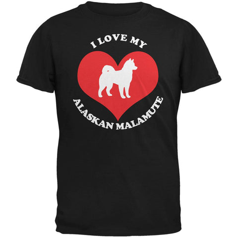 Valentines I Love My Alaskan Malamute Black Adult T-Shirt