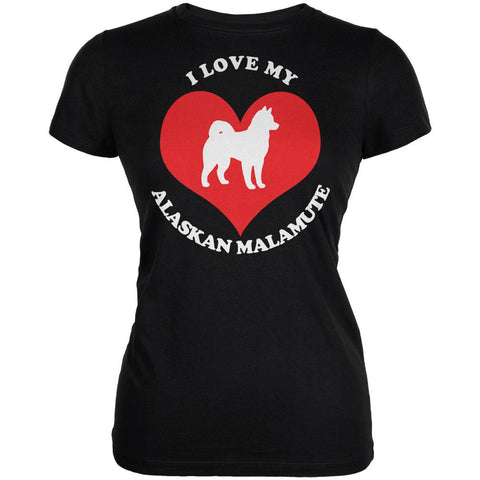 Valentines I Love My Alaskan Malamute Black Juniors Soft T-Shirt