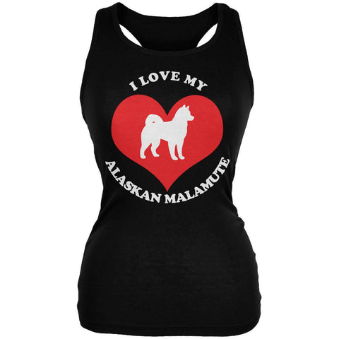 Valentines I Love My Alaskan Malamute Black Juniors Soft Tank Top