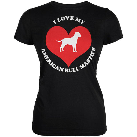 Valentines I Love My American Bullmastiff Black Juniors Soft T-Shirt
