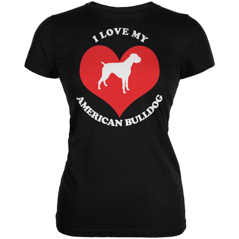 Valentines I Love My American Bulldog Black Juniors Soft T-Shirt