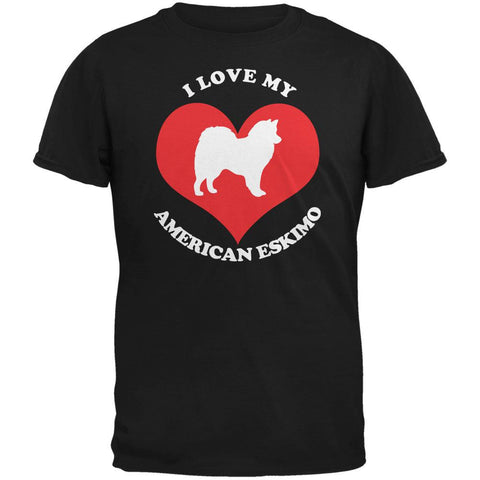 Valentines I Love My American Eskimo Black Adult T-Shirt