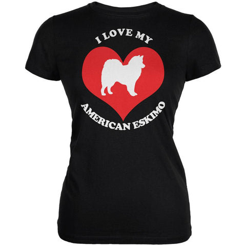 Valentines I Love My American Eskimo Black Juniors Soft T-Shirt