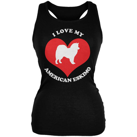 Valentines I Love My American Eskimo Black Juniors Soft Tank Top