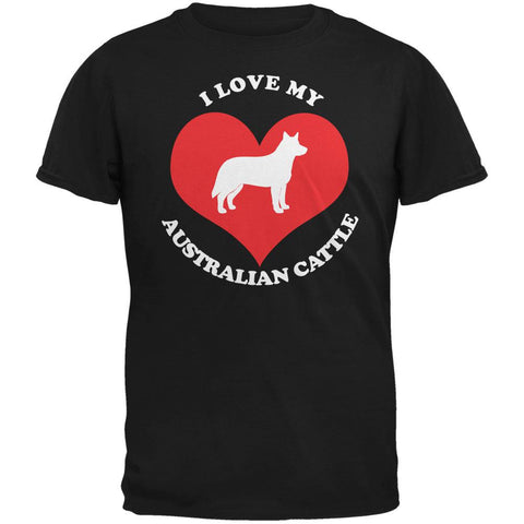 Valentines I Love My Australian Cattle Black Adult T-Shirt