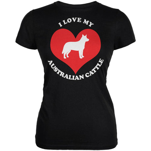 Valentines I Love My Australian Cattle Black Juniors Soft T-Shirt