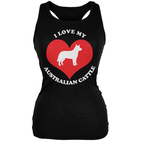 Valentines I Love My Australian Cattle Black Juniors Soft Tank Top