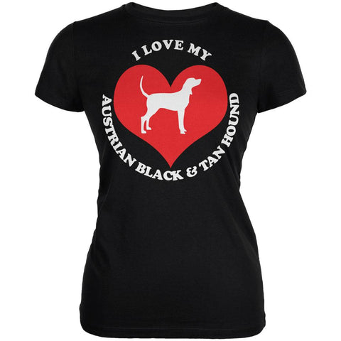 Valentines I Love My Austrian Black & Tan Hound Black Juniors Soft T-Shirt