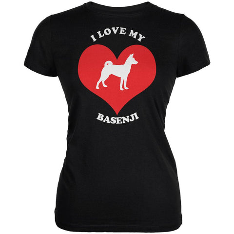 Valentines I Love My Basenji Black Juniors Soft T-Shirt
