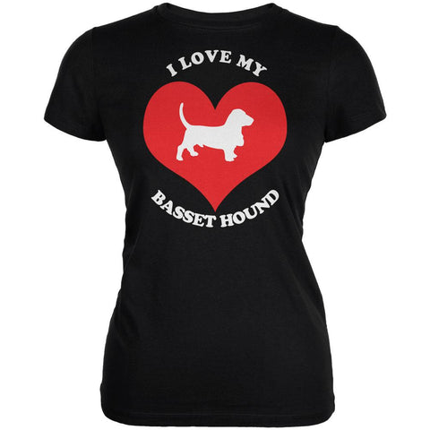 Valentines I Love My Basset Hound Black Juniors Soft T-Shirt