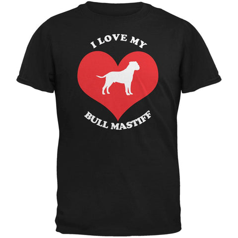 Valentines I Love My Bull Mastiff Black Adult T-Shirt