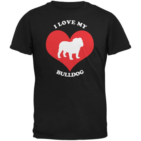 Valentines I Love My Bulldog Black Adult T-Shirt