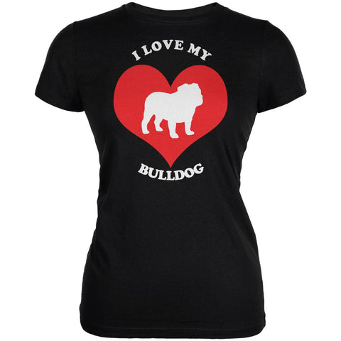 Valentines I Love My Bulldog Black Juniors Soft T-Shirt