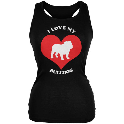 Valentines I Love My Bulldog Black Juniors Soft Tank Top