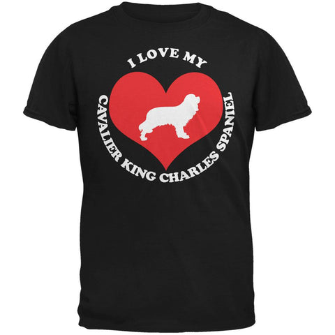 Valentines I Love My Cavalier King Charles Spaniel Black Adult T-Shirt