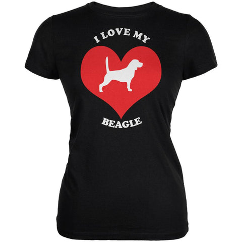 Valentines I Love My Beagle Black Juniors Soft T-Shirt