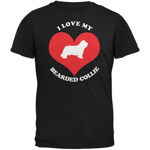 Valentines I Love My Bearded Collie Black Adult T-Shirt