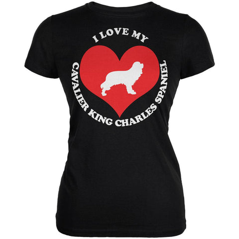 Valentines I Love My Cavalier King Charles Spaniel Black Juniors Soft T-Shirt
