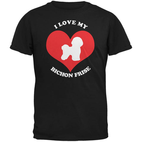 Valentines I Love My Bichon Frise Black Adult T-Shirt