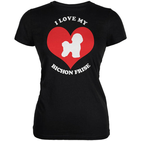Valentines I Love My Bichon Frise Black Juniors Soft T-Shirt