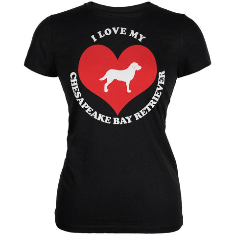 Valentines I Love My Chesapeake Bay Retriever Black Juniors Soft T-Shirt