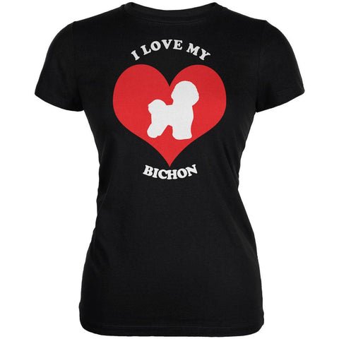 Valentines I Love My Bichon Black Juniors Soft T-Shirt