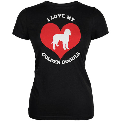 Valentines I Love My Goldendoodle Black Juniors Soft T-Shirt