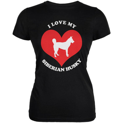 Valentines I Love My Siberian Husky Black Juniors Soft T-Shirt