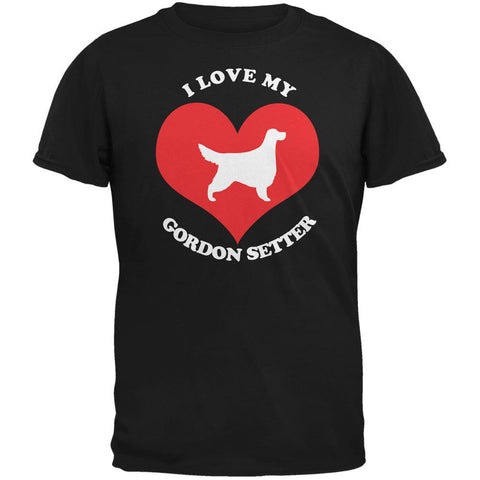 Valentines I Love My Gordon Setter Black Adult T-Shirt