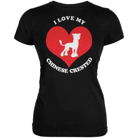 Valentines I Love My Chinese Crested Black Juniors Soft T-Shirt
