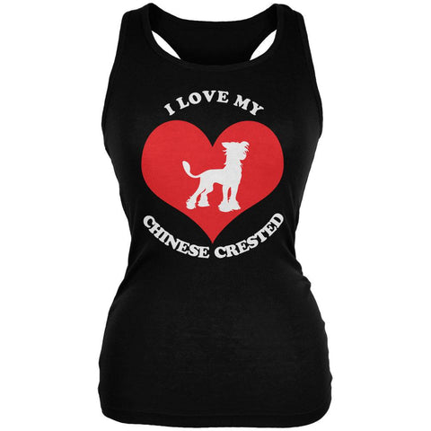 Valentines I Love My Chinese Crested Black Juniors Soft Tank Top