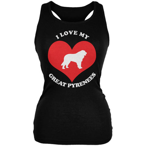 Valentines I Love My Great Pyrenees Black Juniors Soft Tank Top