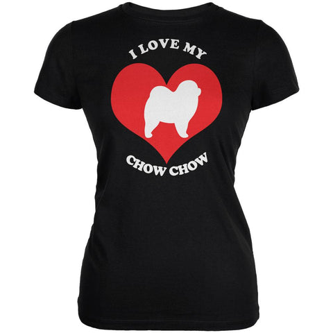 Valentines I Love My Chow Chow Black Juniors Soft T-Shirt