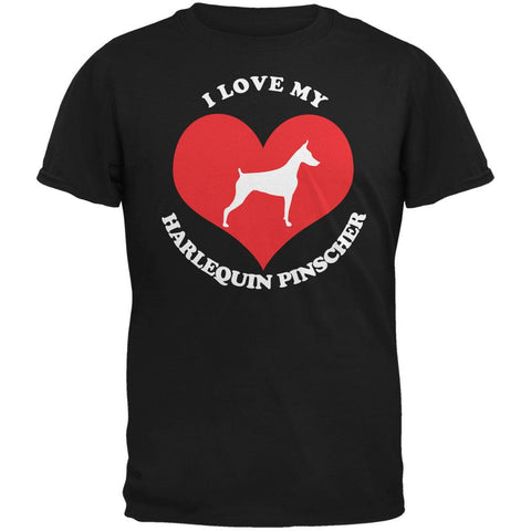 Valentines I Love My Harlequin Pinscher Black Adult T-Shirt