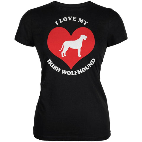 Valentines I Love My Irish Wolfhound Black Juniors Soft T-Shirt