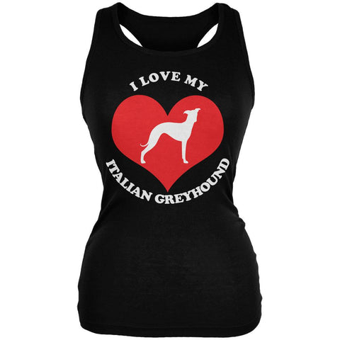 Valentines I Love My Italian Greyhound Black Juniors Soft Tank Top