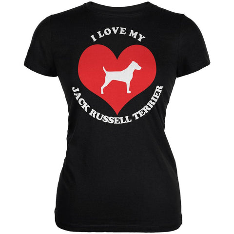 Valentines I Love My Jack Russell Terrier Black Juniors Soft T-Shirt