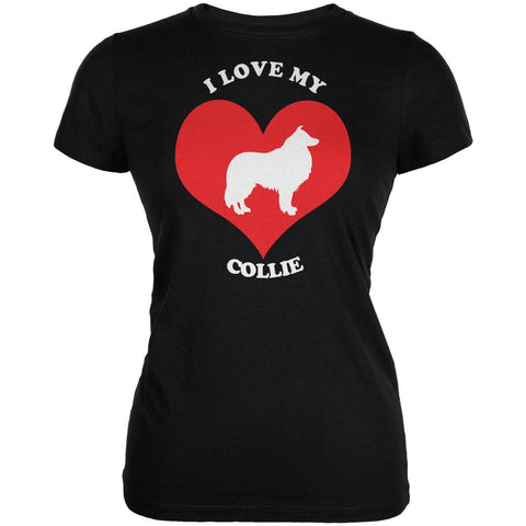 Valentines I Love My Collie Black Juniors Soft T-Shirt